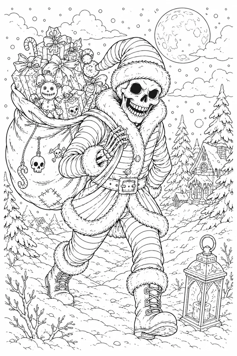Skeleton Santa Nightmare Before Christmas Coloring Page