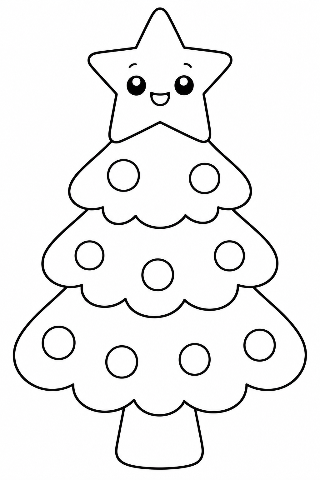 Christmas Coloring Pages for Preschoolers – Simple Smiling Star on a Chunky Christmas Tree