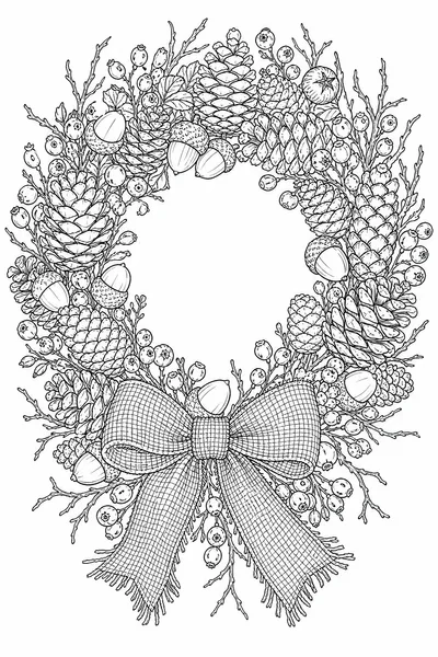 Rustic Pine Cone Christmas Wreath Coloring Page