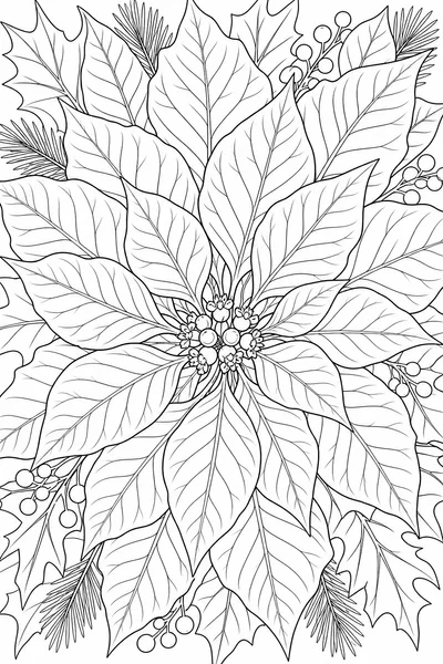 Free Christmas Coloring Pages for Adults – Detailed Close-Up Poinsettia with Veined Petals