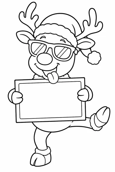 Merry Christmas Coloring Pages Funny – Reindeer in Sunglasses Holding a Ho Ho Ho Sign