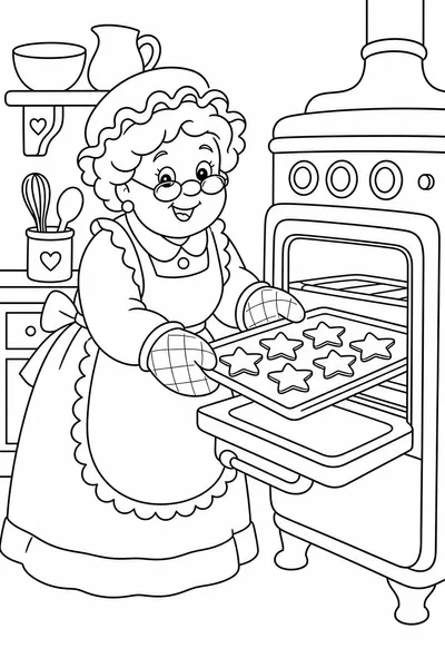 Mrs. Claus Baking Christmas Cookies Coloring Page
