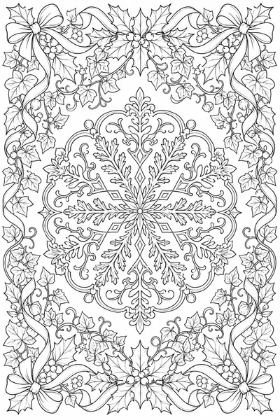 Printable Coloring Pages for Adults Christmas – Holly and Snowflake Medallion Border