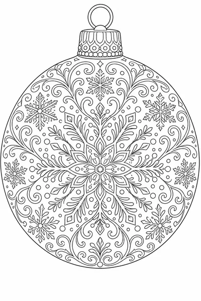 Christmas Ornament Coloring Page – Large Ball With Intricate Snowflake and Swirl Patterns