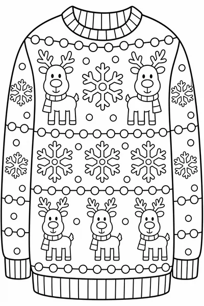 Sweater Coloring Pages Ugly Christmas Sweater Draw – Flat Reindeer and Snowflake Design