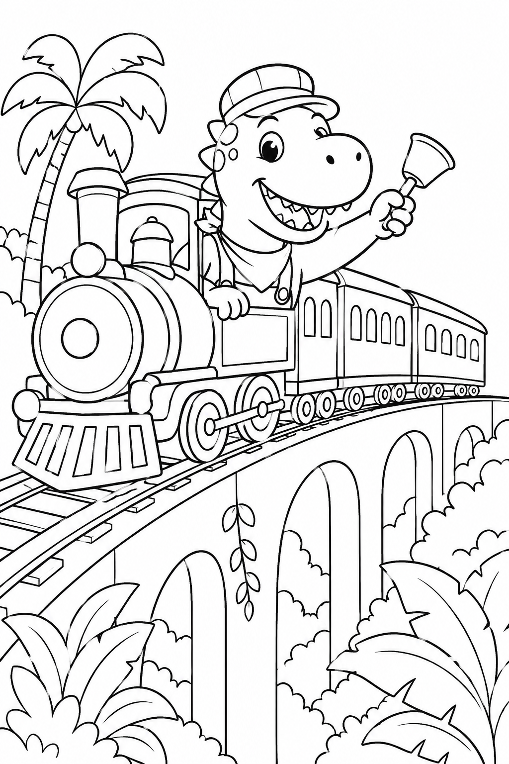 Dinosaur Train Coloring Book Pages – Conductor Dino on a Jungle Bridge