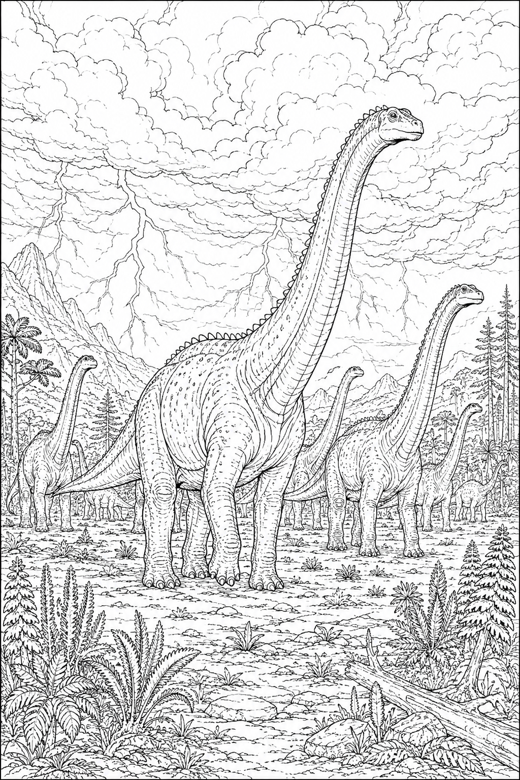 Diplodocus Herd on Prehistoric Plains Coloring Page
