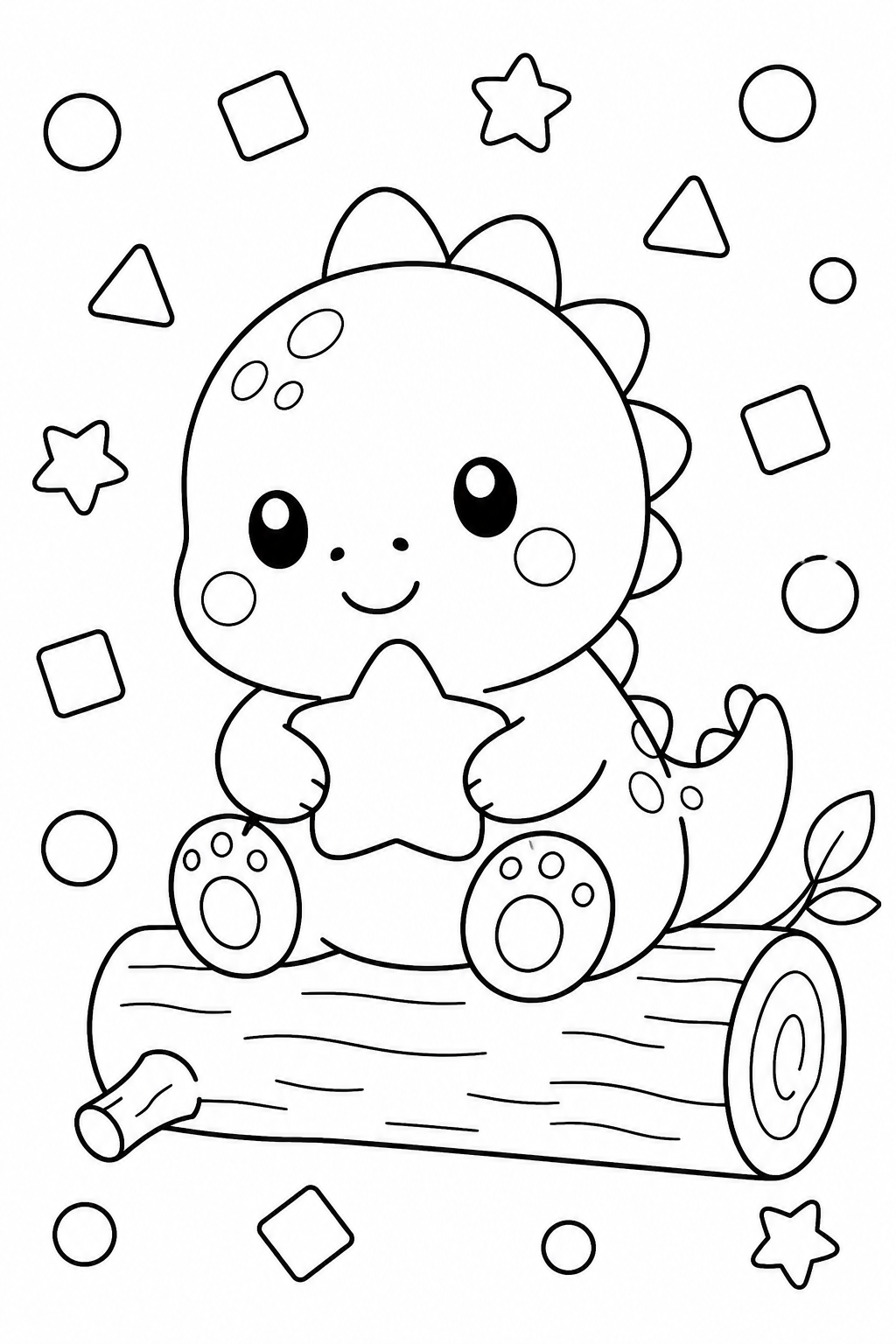 Dinosaur Color Pages for Preschool – Chubby Cartoon Dino with Shapes