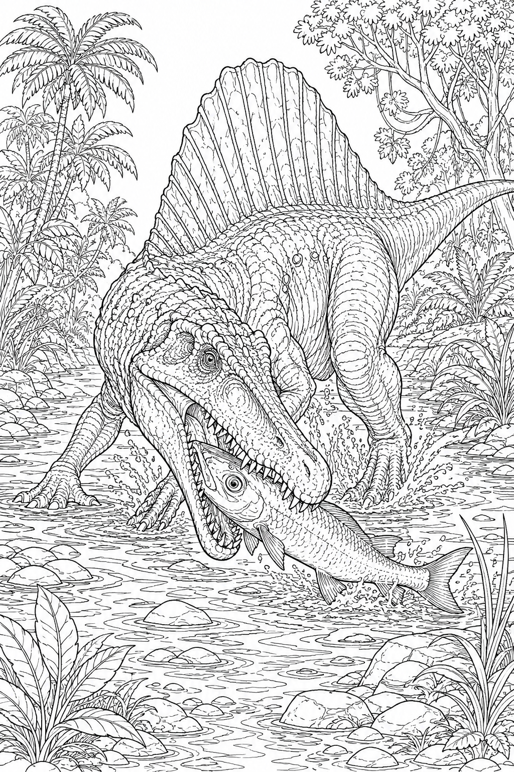 Dinosaur Coloring Pages Spinosaurus – Wading Through a River Catch