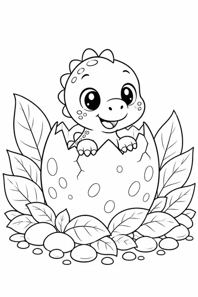 Baby Dinosaur Coloring Page – Tiny Hatchling Peeking from a Cracked Egg