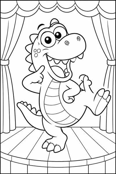 Cartoon Dinosaur Coloring Pages – Goofy Dino Striking a Funny Pose on Stage