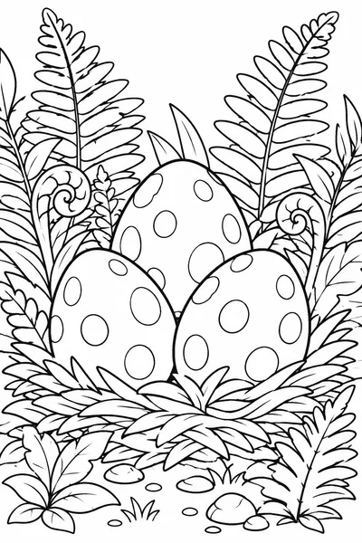 Dinosaur Egg Coloring Page – Spotted Eggs in a Leafy Nest