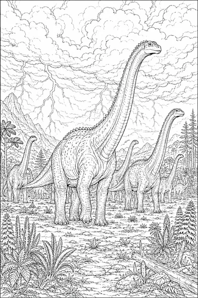 Diplodocus Herd on Prehistoric Plains Coloring Page