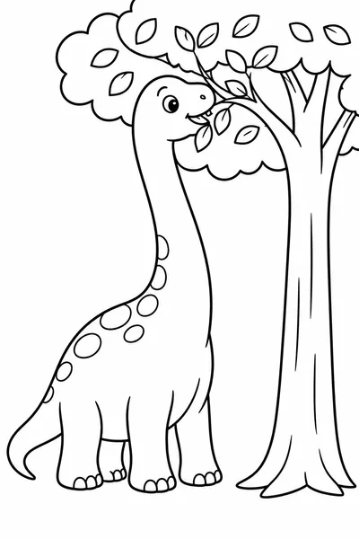 Easy Dinosaur Coloring Pages – Friendly Brachiosaurus Reaching for Leaves