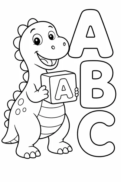 Dinosaur Coloring Pages for Preschool – Friendly Dino with Alphabet Blocks