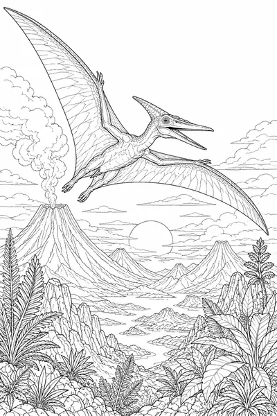 Pterodactyl Sunset Soar Coloring Page