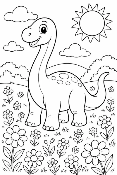 Good Dinosaur Coloring Pages – Young Apatosaurus in a Sunny Meadow