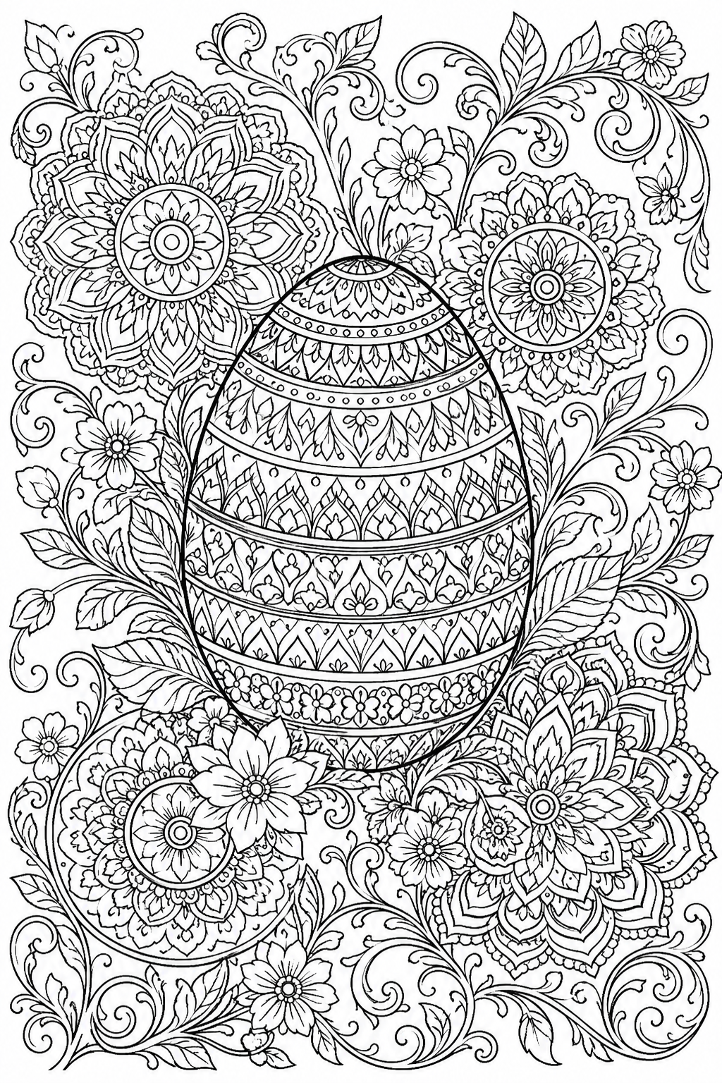 Easter Coloring Pages for Adults – Intricate Mandala and Floral Egg Design