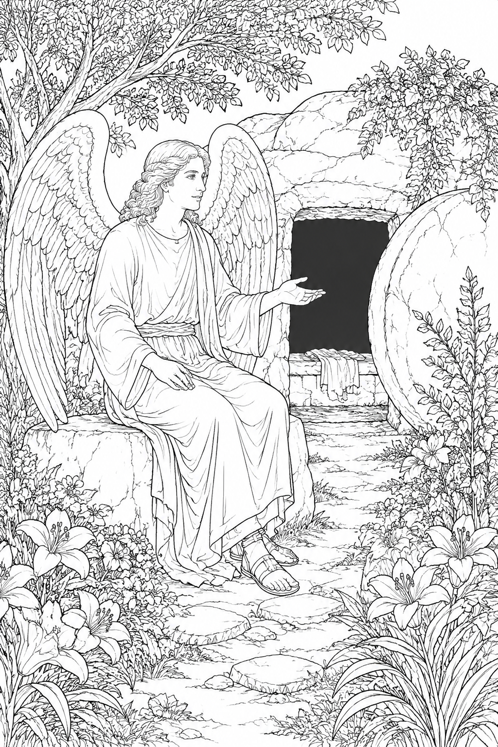 Easter Coloring Pages Biblical – Angel at the Open Tomb