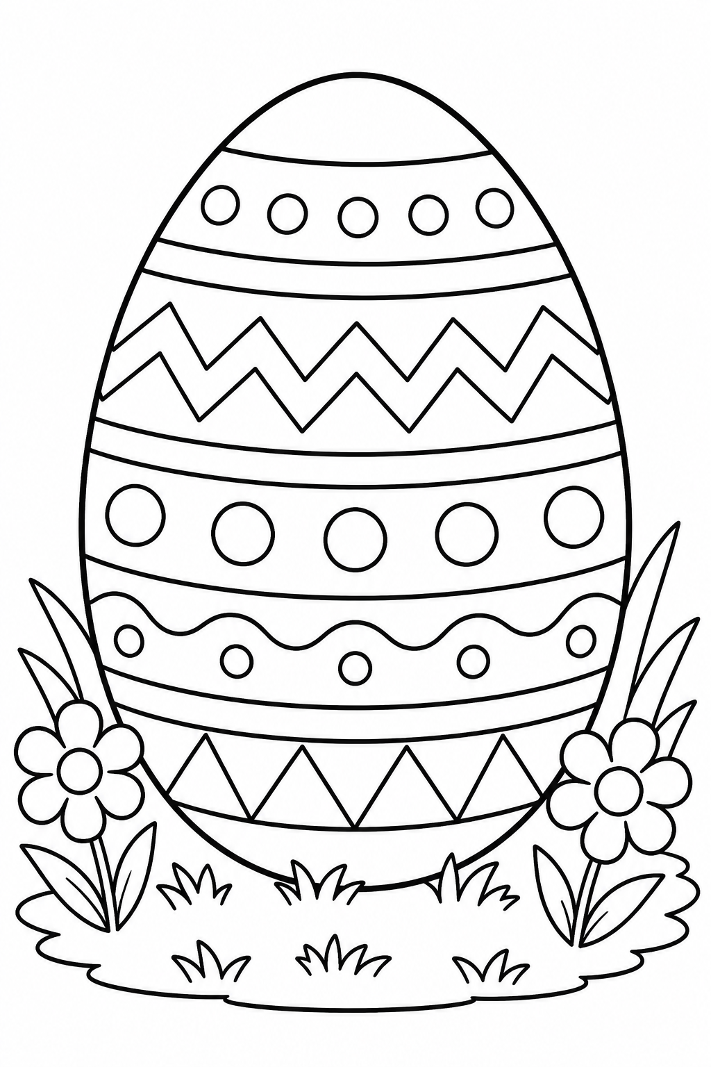 Easter Egg Coloring Pages – Large Decorated Egg with Stripes, Dots, and Zigzags