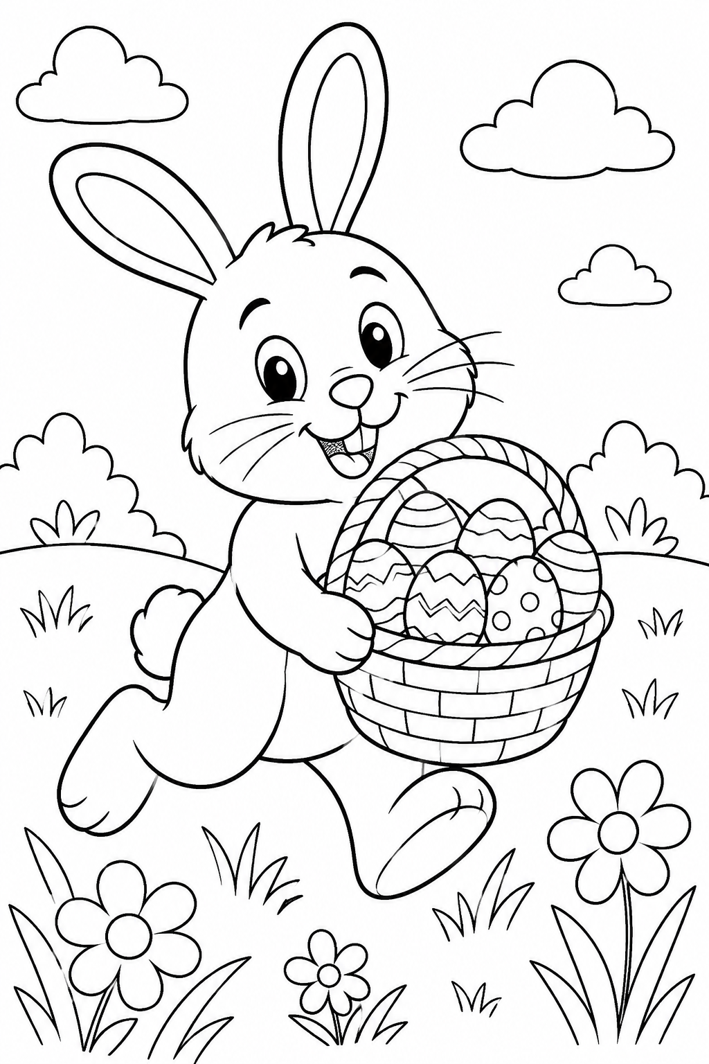 Easter Bunny Coloring Page Printable – Bunny Hopping with Egg Basket