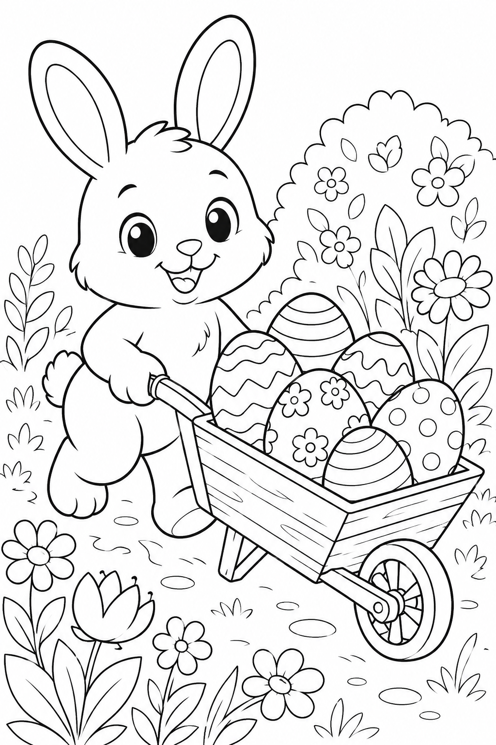 Easter Bunny Wheelbarrow Garden Coloring Page