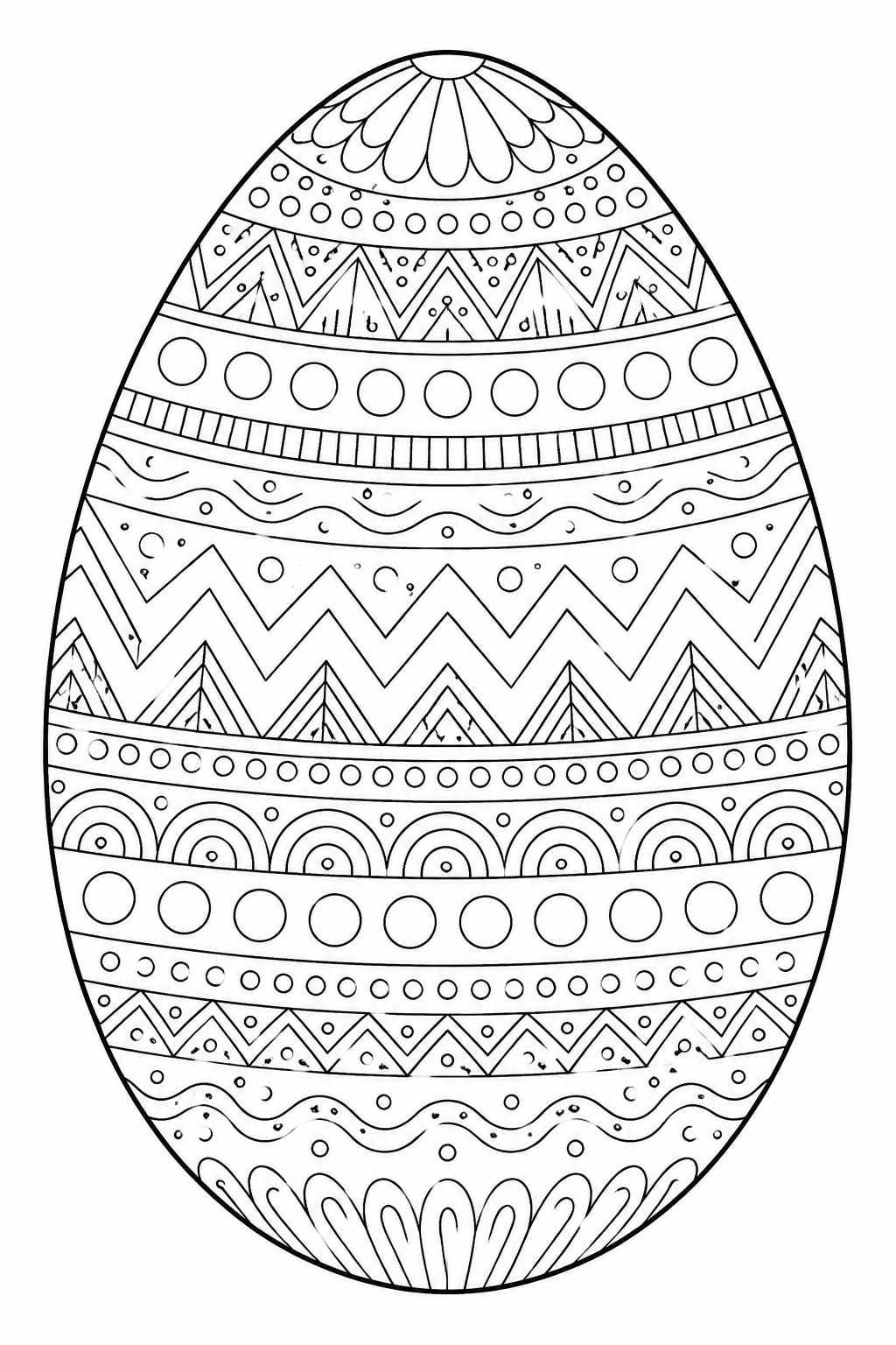 Cute Easter Egg Coloring Pages – Large Patterned Egg with Stripes and Dots