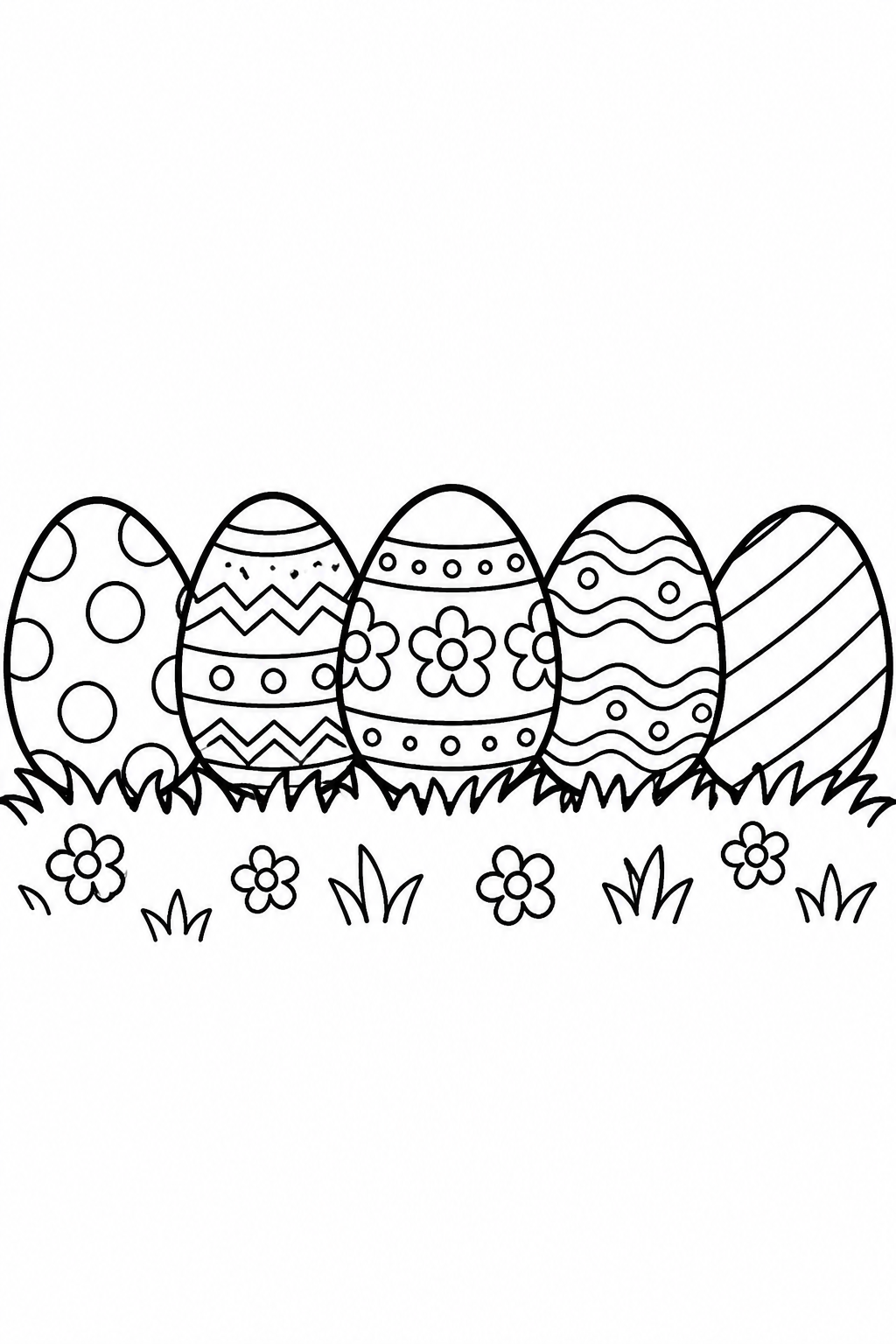 Easter Egg Coloring Pages to Print – Row of Five Patterned Easter Eggs