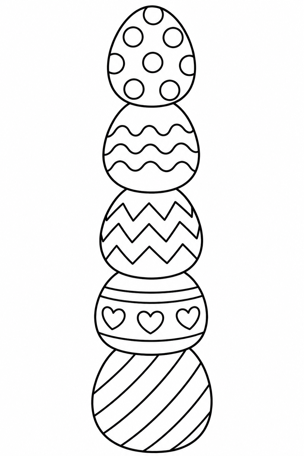 Easter Eggs to Coloring Pages – Tall Tower of Five Stacked Patterned Eggs