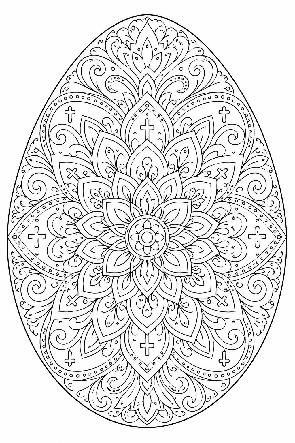 Easter Egg Coloring Book – Single Egg Filled with a Symmetrical Mandala Design