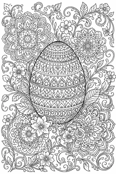 Easter Coloring Pages for Adults – Intricate Mandala and Floral Egg Design