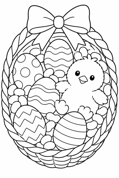 Easter Basket Coloring Book – Wicker Basket with Eggs, Chick, and Jelly Beans