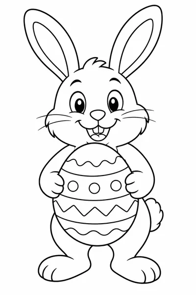 Easter Bunny with Eggs Coloring Page – Bunny Holding a Decorated Egg