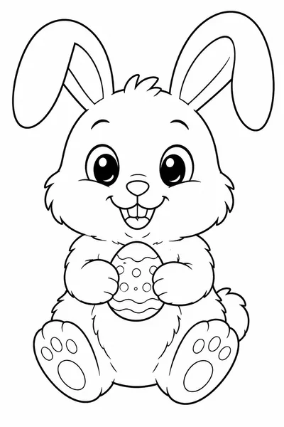 Coloring Pages of the Easter Bunny – Smiling Fluffy Bunny with Egg