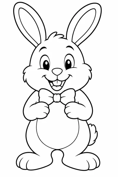 Easter Bunny Color Page Printable – Large Friendly Bunny Standing Upright with Bow Tie