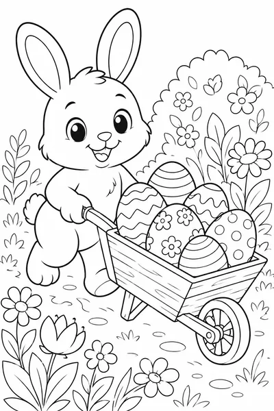Easter Bunny Wheelbarrow Garden Coloring Page
