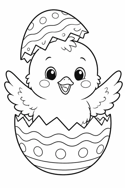 Cute Easter Coloring Pages – Baby Chick Hatching from a Cracked Easter Egg