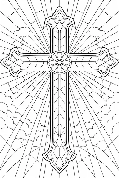 Free Christian Easter Coloring Pages – Stained-Glass Cross Radiating Light