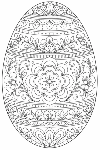 Free Printable Full Size Easter Egg Coloring Pages – Oversized Egg with Floral and Stripe Motifs