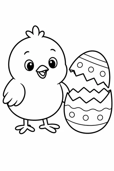 Simple Easter Coloring Pages – Baby Chick Next to a Cracked Easter Egg