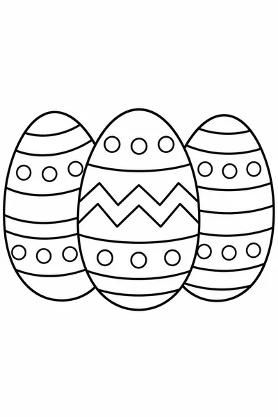 Easy Easter Coloring Pages – Three Bold Striped and Dotted Easter Eggs