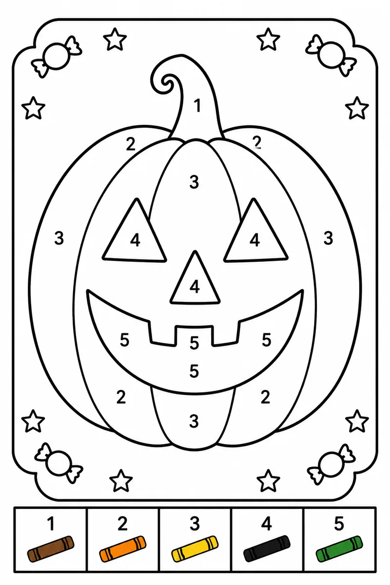 Free Printable Halloween Color by Number Pages – Jack-o-Lantern Face