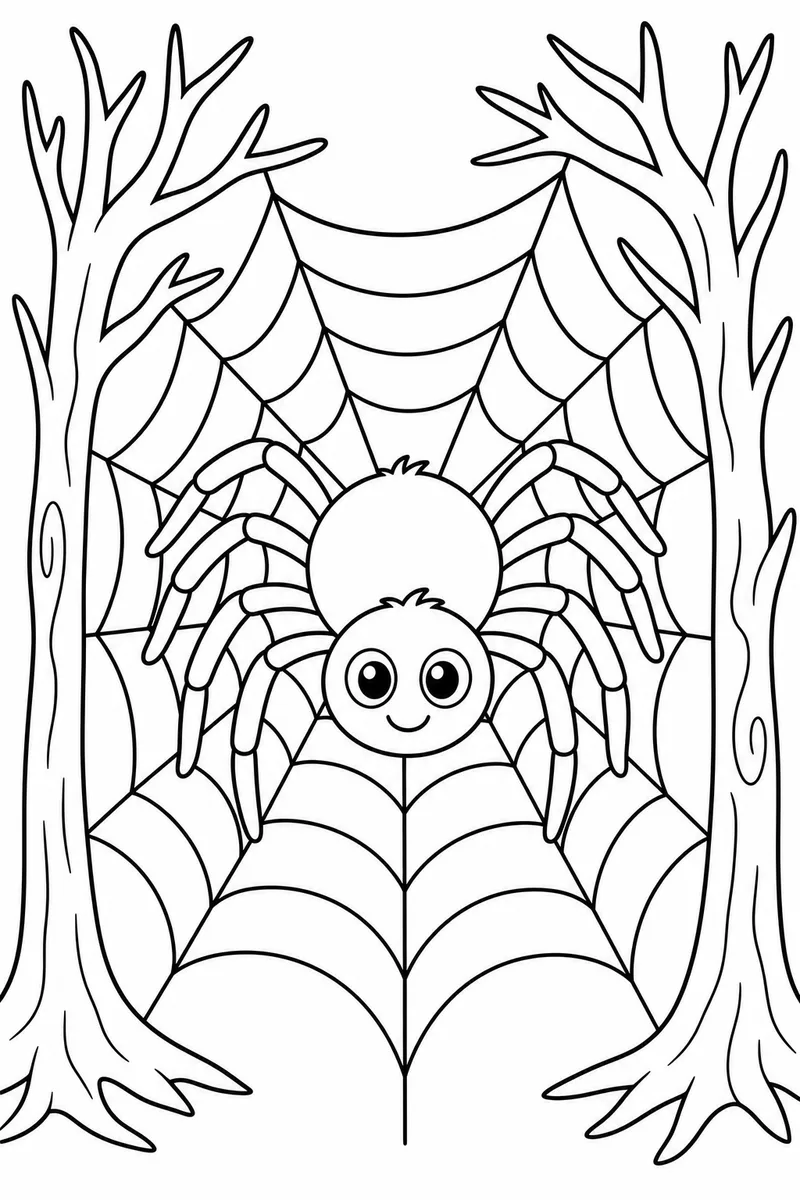 Halloween Coloring Pages Spider – Giant Cartoon Spider on an Elaborate Web