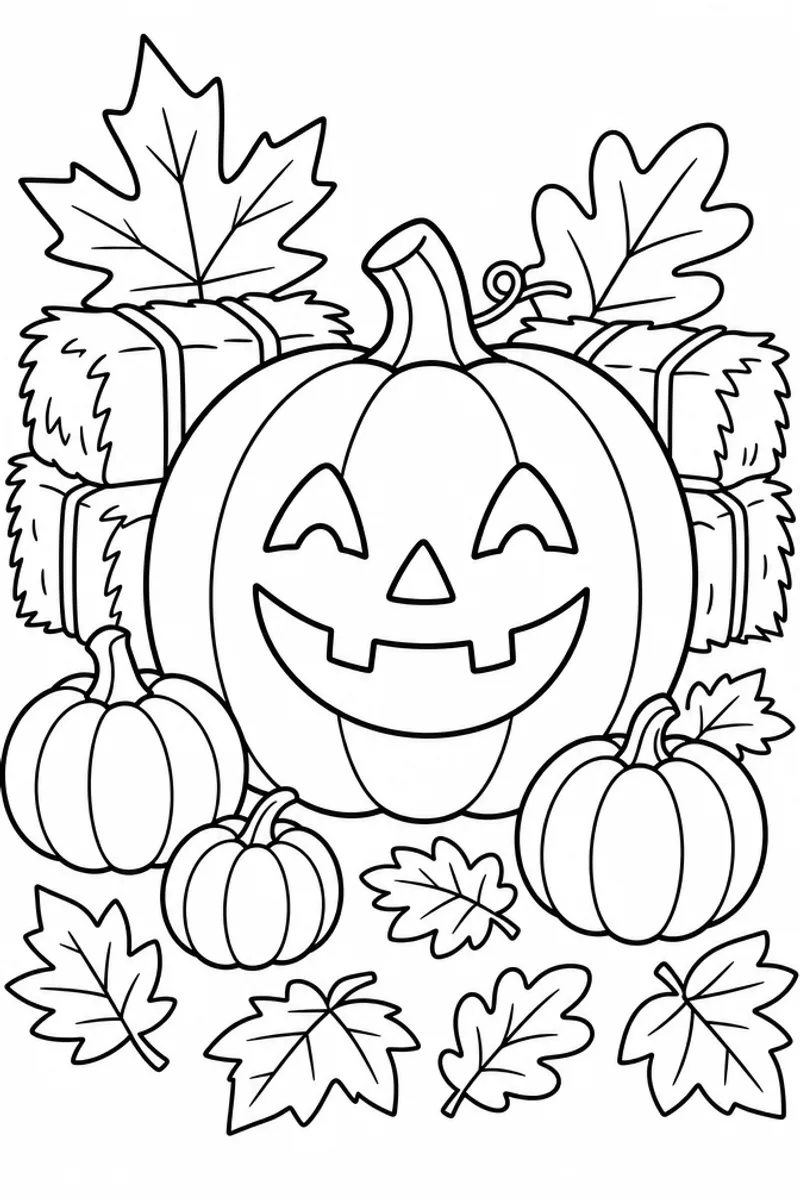 Halloween Coloring Pages Pumpkins – Cheerful Jack-o-Lantern in a Patch