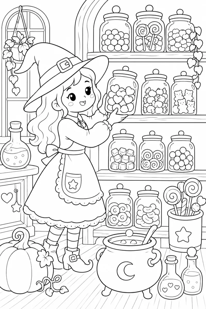 Witch Candy Shop Coloring Page