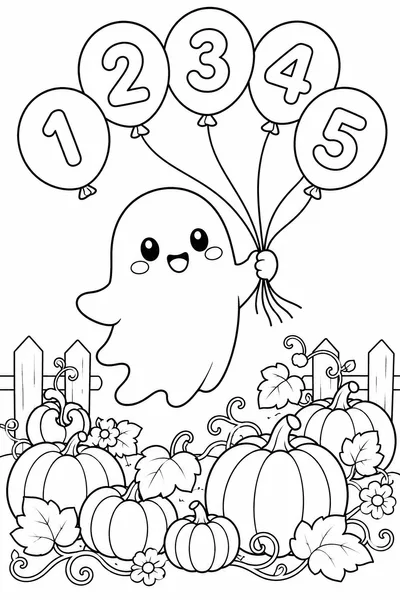 Halloween Number Coloring Pages – Friendly Ghost with Balloons