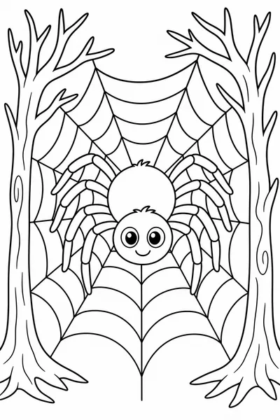 Halloween Coloring Pages Spider – Giant Cartoon Spider on an Elaborate Web