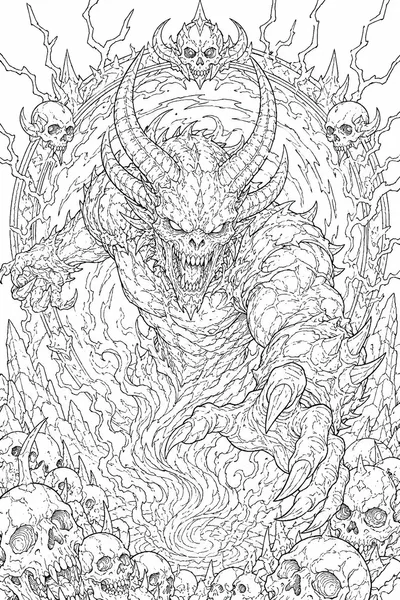 Horror Scary Halloween Coloring Pages – Horned Demon Emerging from a Swirling Portal