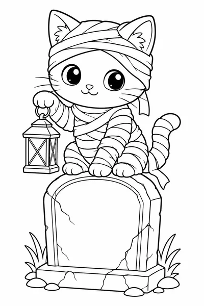 Mummy Cat Coloring Page