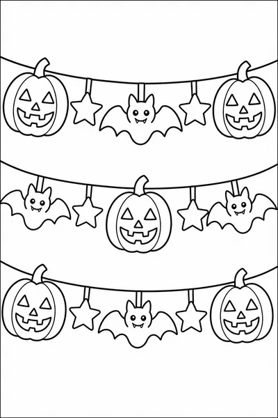 Printing Halloween Coloring Pages – Jack-o-Lantern and Bat Bunting Banner, Clean and Easy to Print